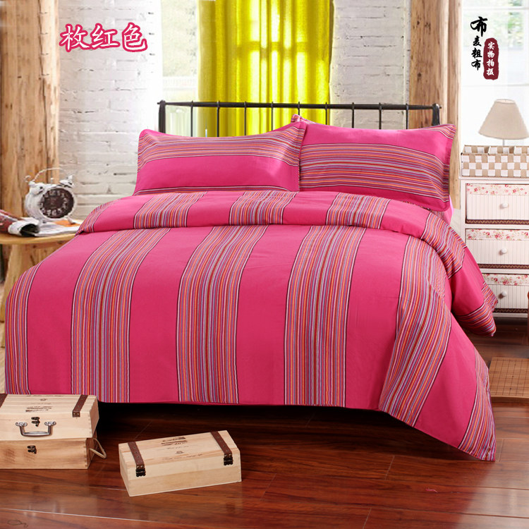 Đặc biệt cung cấp cũ vải thô bốn mảnh bộ mục vụ đơn giản sọc sheets quilt cover lưới dày rắn bộ đồ giường màu cotton