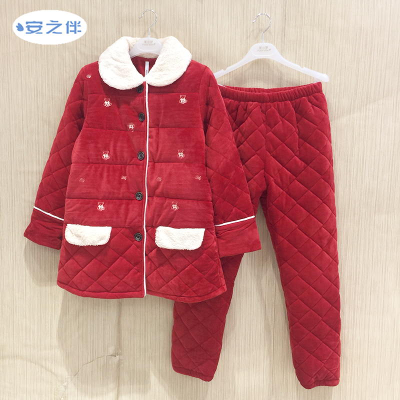 Anns đồng hành đặc biệt đồ ngủ phụ nữ mùa đông dày ba lớp nhung nhung phục vụ nhà phụ nữ ấm áp mùa đông đồ bộ dài tay mặc nhà