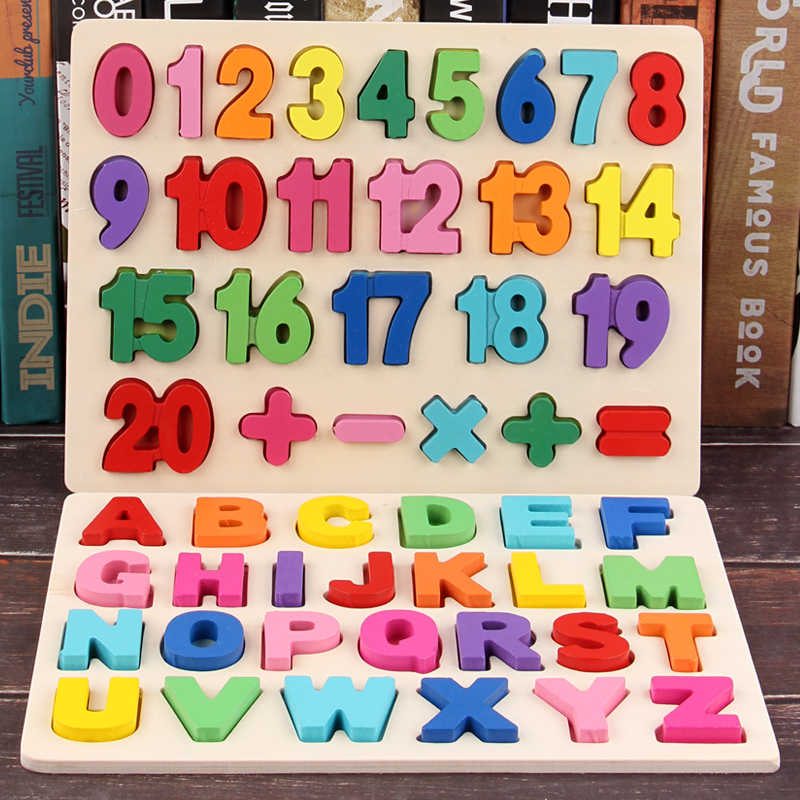 Children's puzzle number of letters jigsaw puzzle toy 26 letters Early teaching jigsaw puzzle building blocks wood 1-2-3-6-year-old