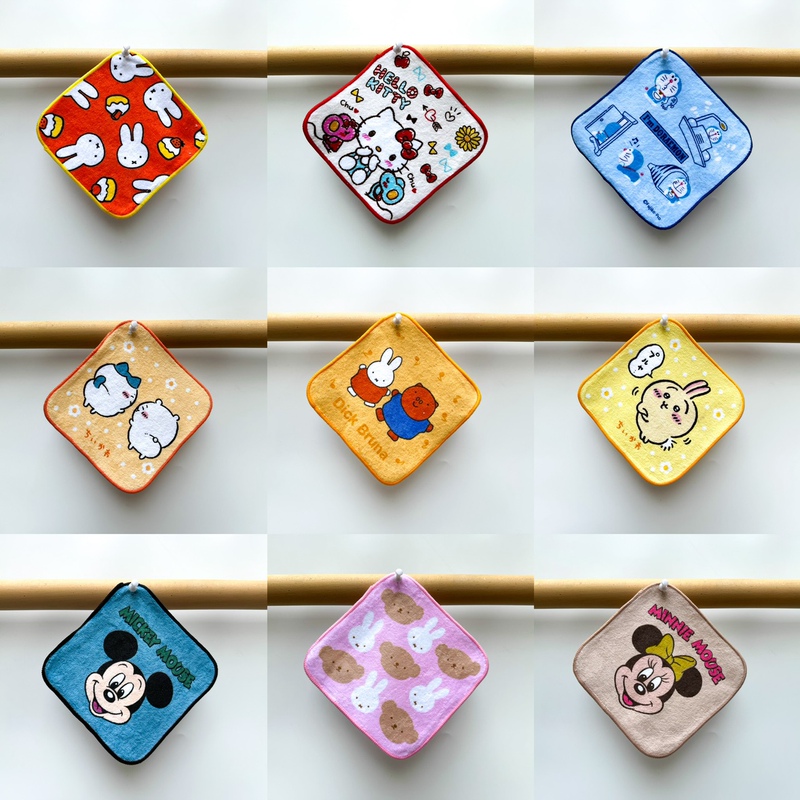 Japanese Pure Cotton Baby Minnie Doraemon Little Octopus Kindergarten Handkerchief Mini Cartoon Small Towel Square Towel Saliva Towel