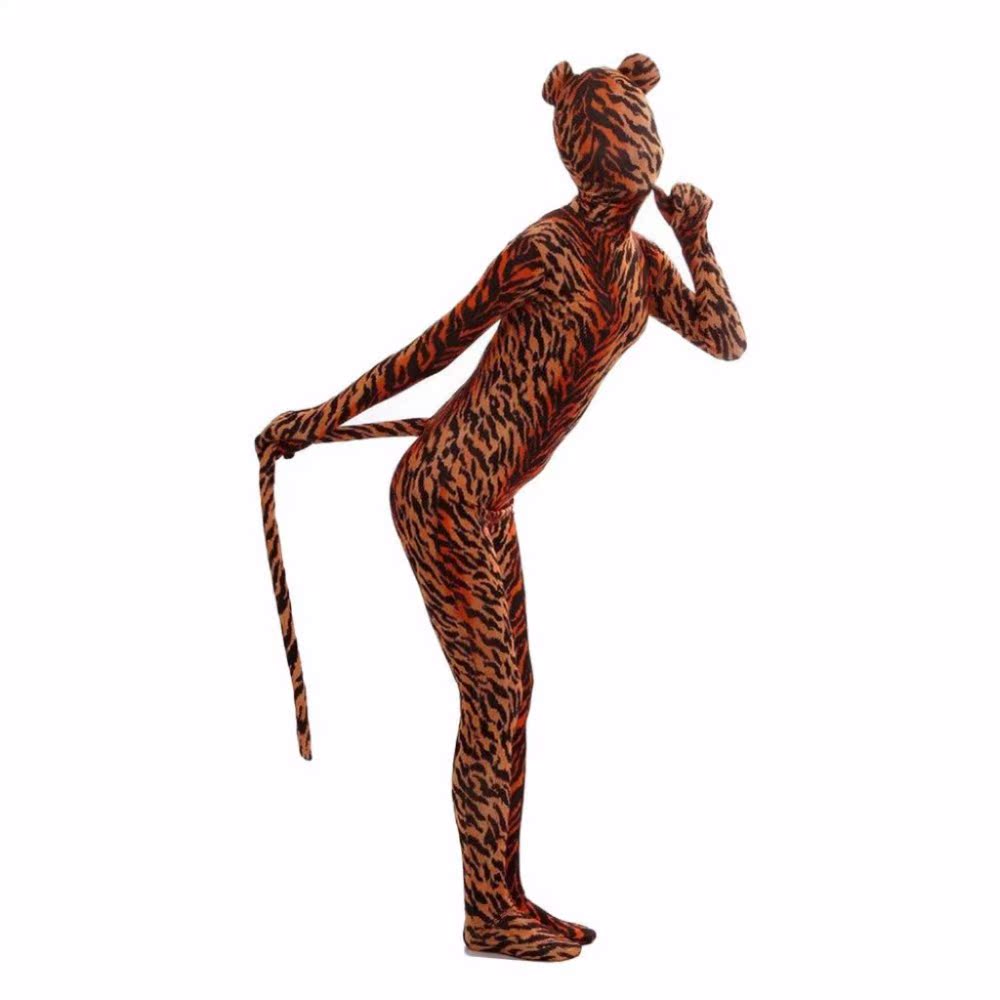 Womens Fancy Tiger Animal Zentai Full Bodysuit with Ear and