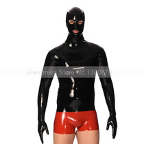 Male Latex Top Shrt Rubber Tight Suit With Hood Gloves Atta