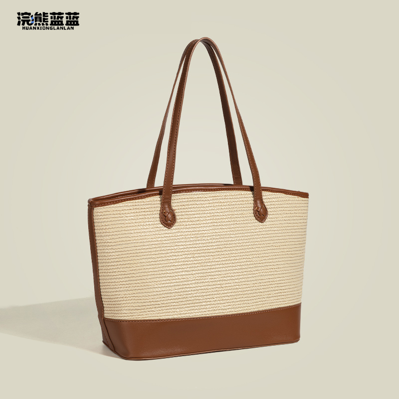 Raccoon Blue Straw Bag for Women 2026 New Spring/Summer Large Capacity Woven Commuter Tote Bag Underarm Bag Shoulder Bag