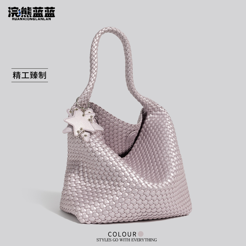 Raccoon Blue Mermaid Purple Woven Tote Bag for Women 2026 New Autumn Large Capacity Handmade Leather Commuter Bag Raccoon Blue Mermaid Purple Woven Tote Bag for Women 2026 New Autumn Large Capacity Handmade Leather Commuter Bag