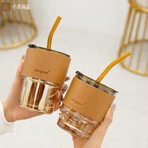 Xiaomi Has Pint Bamboo Festival Cup Straw Style Glass Water Cup Creative Coffee Cup Portable INS Wind Lady High Face Value