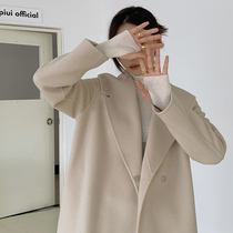 2021 new handmade fur coat woman double face cashmere large coat profile wool long style with high level irregular