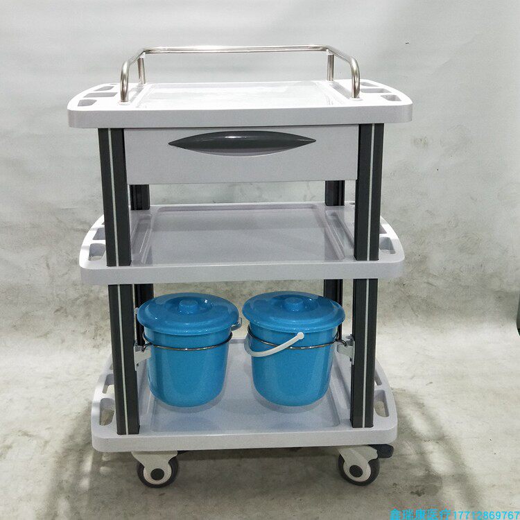 Medical three-layer device cart white silent hospital treatment vehicle ABS plastic multi-function injection vehicle
