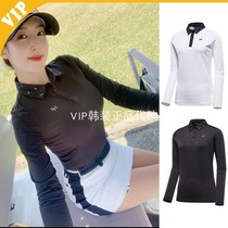 Korea Healcreek Golf Women 19 Summer Lapel Half Button Slim Stretch Long Sleeve T-shirt
