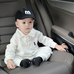 Baby Clothes, Autumn Clothing, Baby Boy Jumpsuit, Spring and Autumn New Style, Polo Collar, Infant Autumn Fleece-Lined Outdoor Clothing
