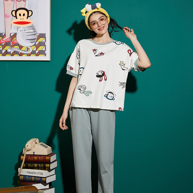 PaulFrank/Big Mouth Monkey summer women's pajamas home clothes short-sleeved loose pure cotton pure cotton section cute ບາງ