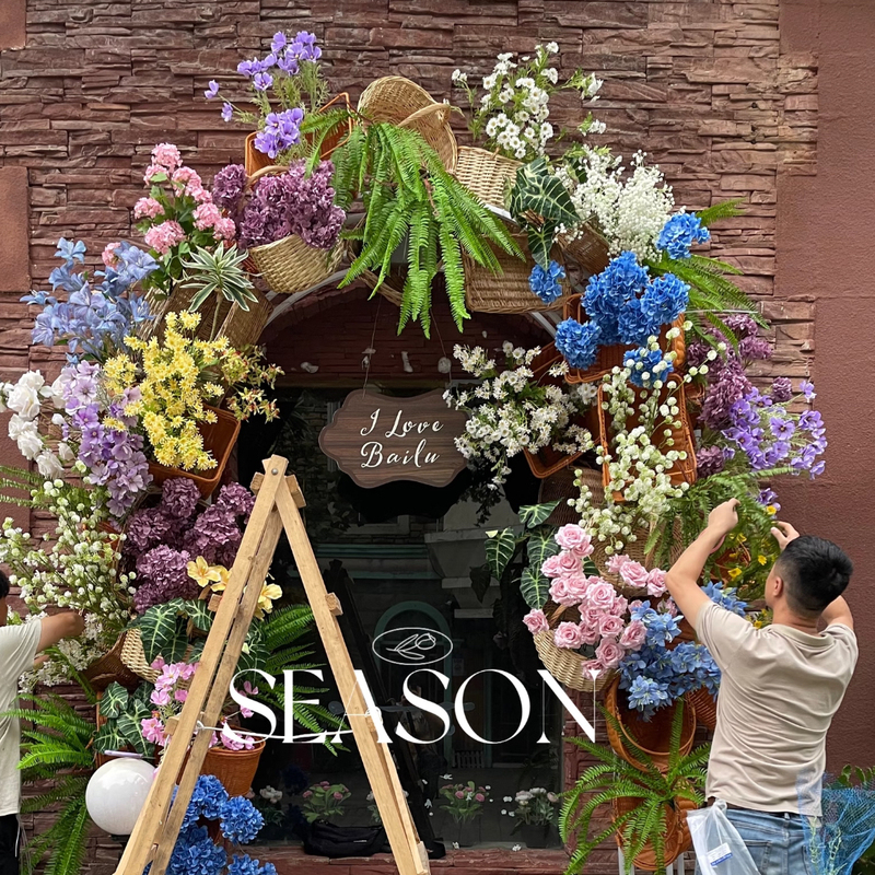 Monet's Garden Artificial Flower Waterfall Floral Arrangement Display Shop Storefront Popular Social Media Photo Spot Flower Wall Decoration