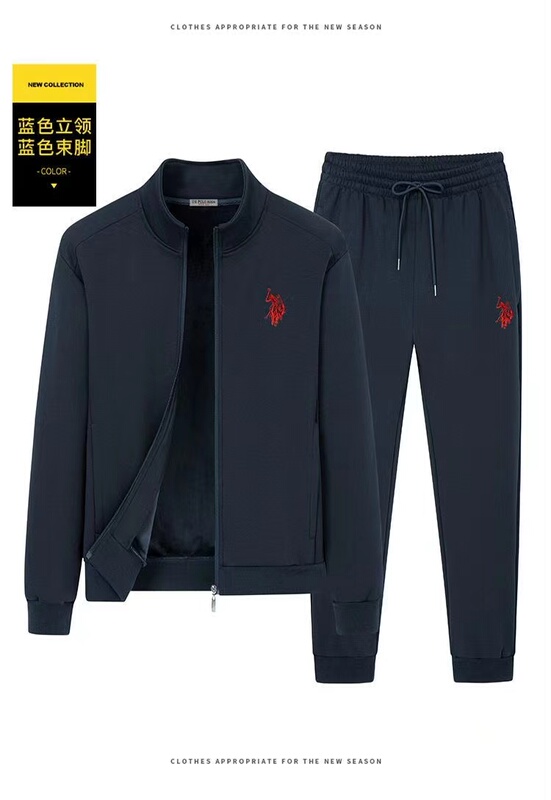 Uspolo Paul Counter Spring, Autumn and Winter Men's Pure Cotton Fleece-Lined Thickened Casual Sports Large Size Hooded Suit