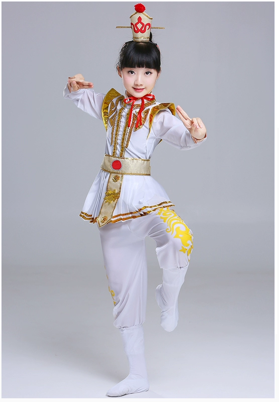 Trang phục trẻ em Mulan Opera trình diễn trang phục cô gái Mu Guiying treo trang phục Trang phục ngày tết Xiaohuadan - Trang phục