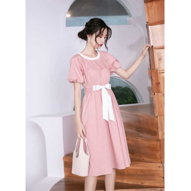 2020 mới mùa xuân và mùa hè váy khí chất eo cao váy của phụ nữ retro váy qua đầu gối váy dài giữa - Váy eo cao
