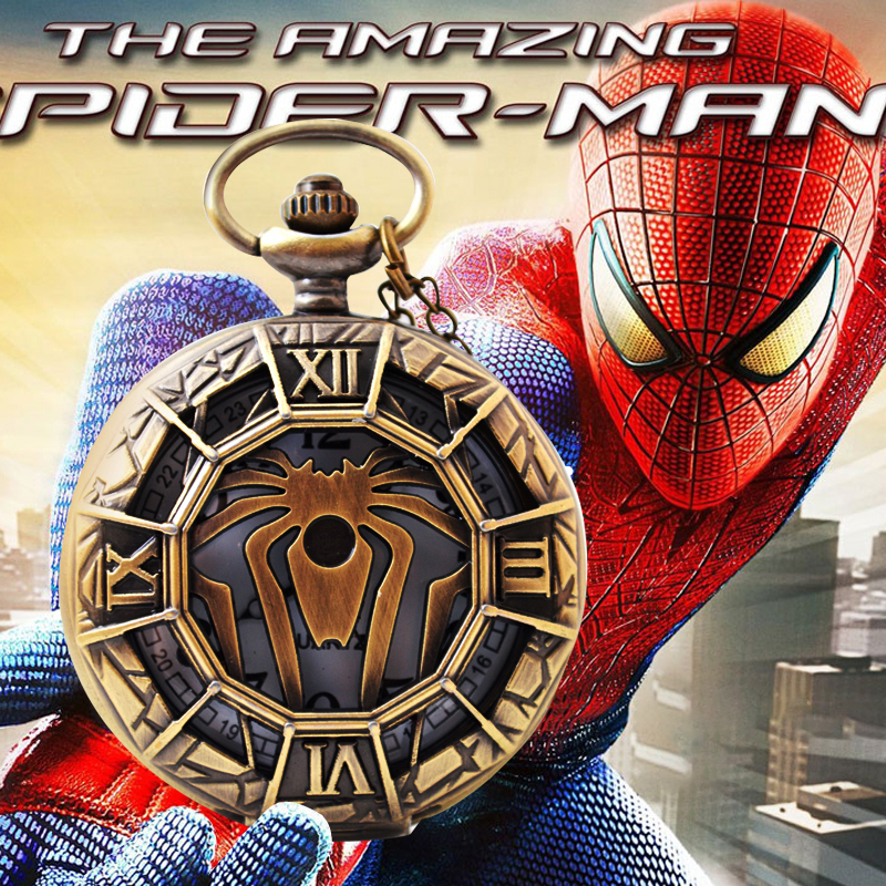 Retro Flip Pocket Watch Animation Spider-Man Marvel Pendant Luminous Children's Pocket Watch Quartz Two-Dimensional Student Necklace