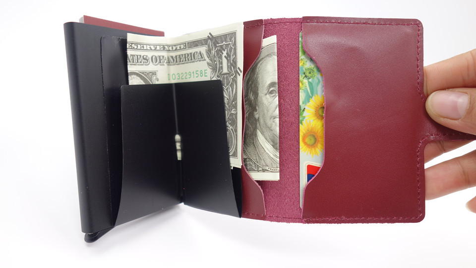 Bàn chải an ninh chống vô tuyến da rfid nam và nữ ví nhôm ví kim loại nhôm siêu mỏng gói thẻ tự động ví lv