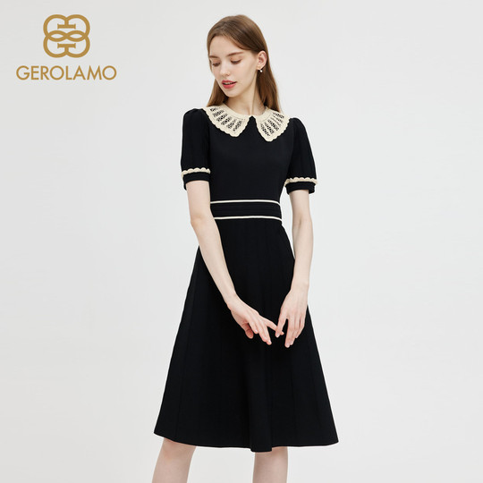 GEROLAMO women's dress spring and summer new retro doll collar high waist pleated skirt for women