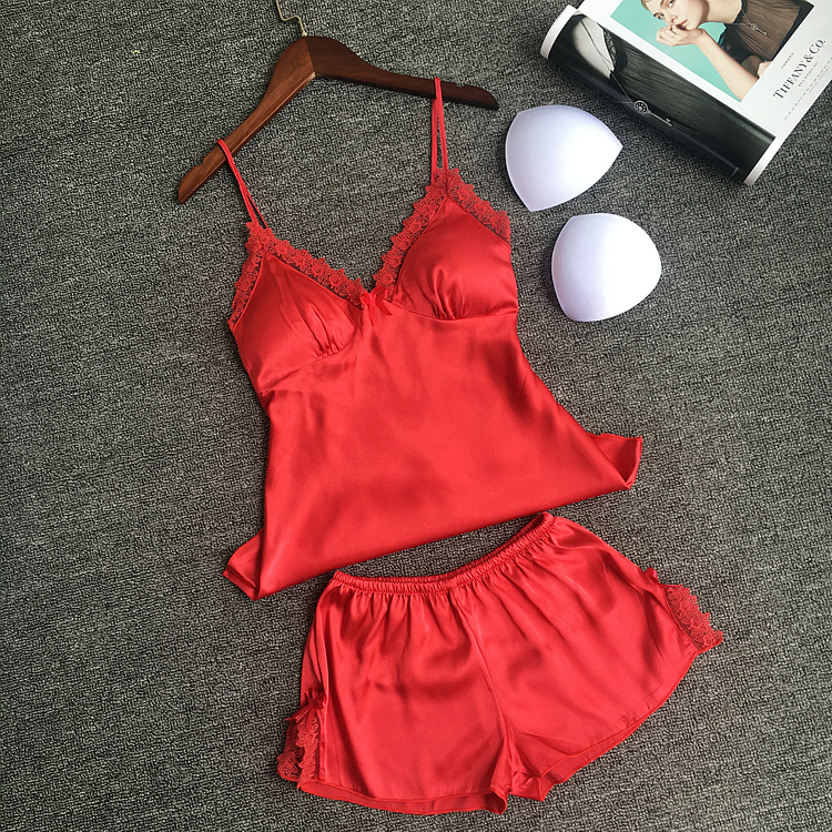 Đặc biệt hàng ngày mùa xuân và mùa hè lụa của phụ nữ sling đồ ngủ quần short phù hợp với hai mảnh với bộ đồ ngủ ngực ngọt dịch vụ nhà ngọt ngào đồ ngủ cặp