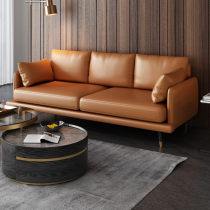 Italian minimalist leather sofa first layer cowhide modern simple living room straight row three people light luxury sofa combination