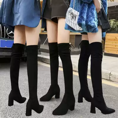 Over-the-knee boots women's 2020 autumn and winter new pointed mid-heel high-heeled high boots thin long-barrel boots over-the-knee boots