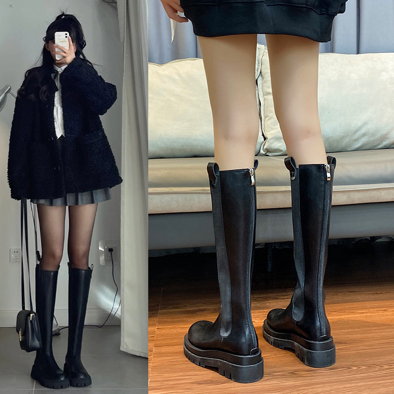 Long cylinder boots woman 2021 Spring autumn new Martin boots Winter Fat mm large cylinder Coarse Leg High Cylinder Boots Riding Boots