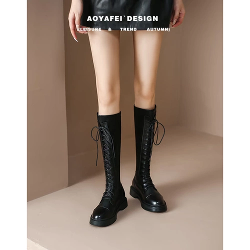 Демисезонные эластичные длинные высокие сапоги на платформе, коллекция 2022