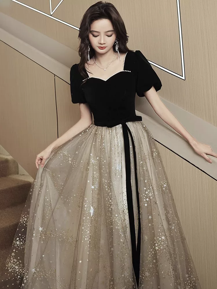 Black long evening dress, high-end