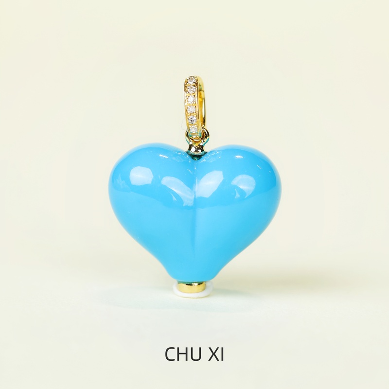 【First Anniversary】Heart-Shaped Peach Blue Pine Turquoise Pendant Natural High-Porcelain Quality Sleeping Beauty Turquoise