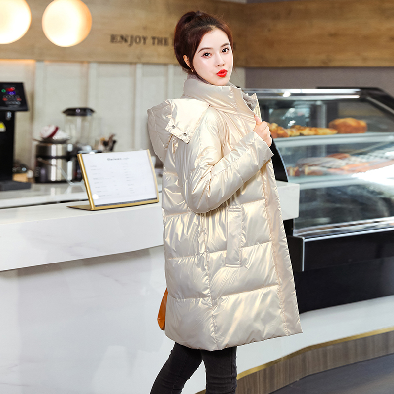 Glossy No-Wash down Cotton Jacket for Women, Mid-Length Cotton Coat, 2025 Winter Colorful Petite Cotton Clothing, Korean Style Trendy Outerwear