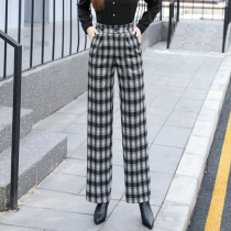 Plaid wide-legged pants woman 2021 fall new retro high waist loose with slim covety straight slim trousers casual womens pants