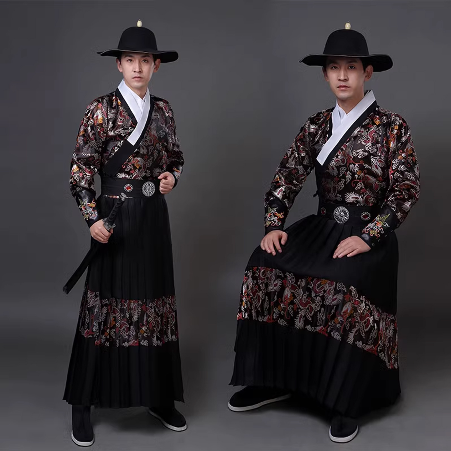 古代衣装 明代漢服 男性用飛魚服 金易衛刺繍 春刀服 中国風 ニシキヘビローブ イーサ武術服 夏