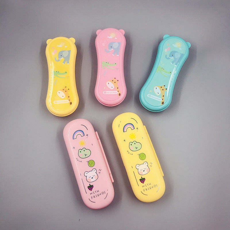 Spoon and fork storage box children's tableware box yellow pink cartoon spoon fork chopsticks box