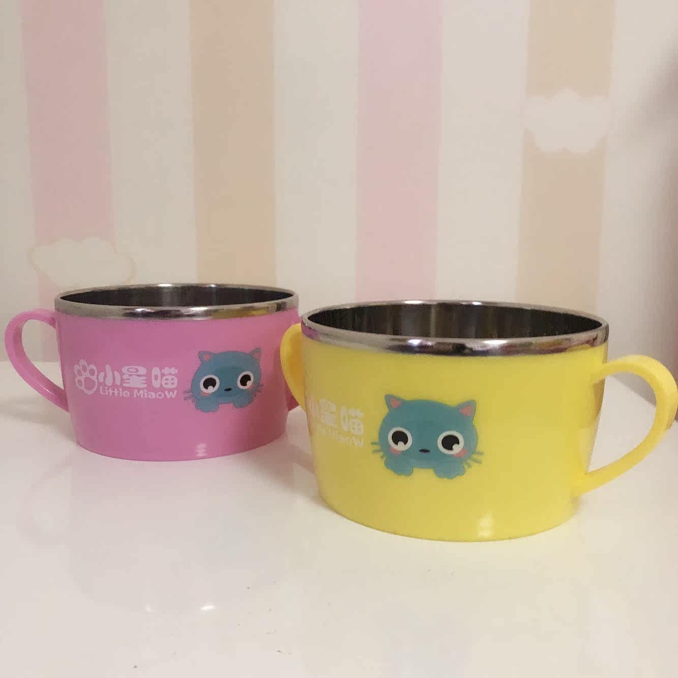 Children's soup bowl austenitic stainless steel double ear rice bowl anti-burn and heat insulation baby cutlery Elementary student noodle bowl