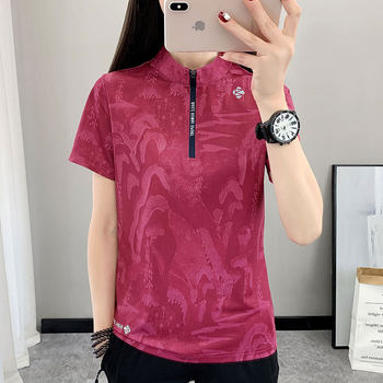 Outdoor summer quick drying clothes for short-sleeved women standing collar ice silk