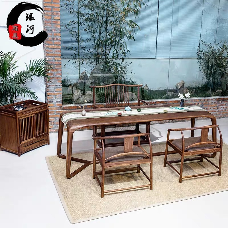 Tea Table Chair Composition Solid Wood Utilitany Tea Table Zen Tea House Brief Tea House Style Clubhouse Tea Room Custom Furniture