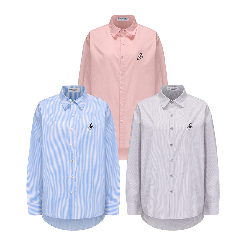 Shalifornia Embroidered Shirt, Striped Loose Sun Protection Shirt, Color-Blocking Long-Sleeve Shirt for Men and Women, Versatile Women's Top