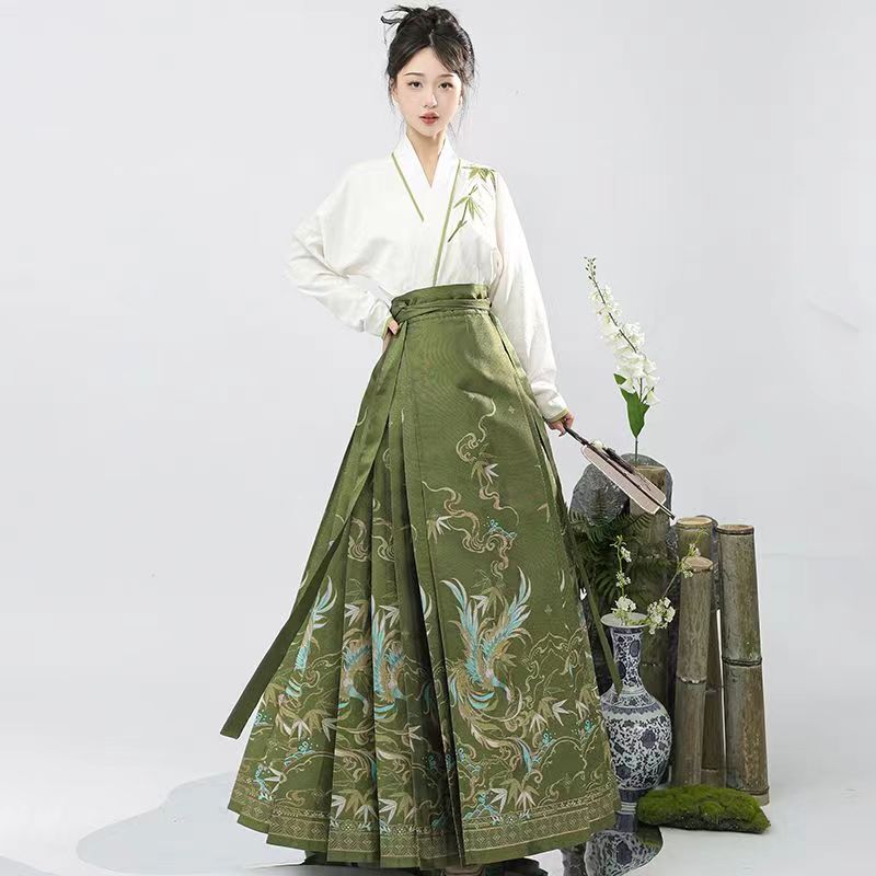 [Fengming in Bamboo] National Style Mamian Skirt Ming Dynasty Han Dynasty Women's Adult New Chinese Style Long Sleeve Embroidered Shirt Two-Piece Set