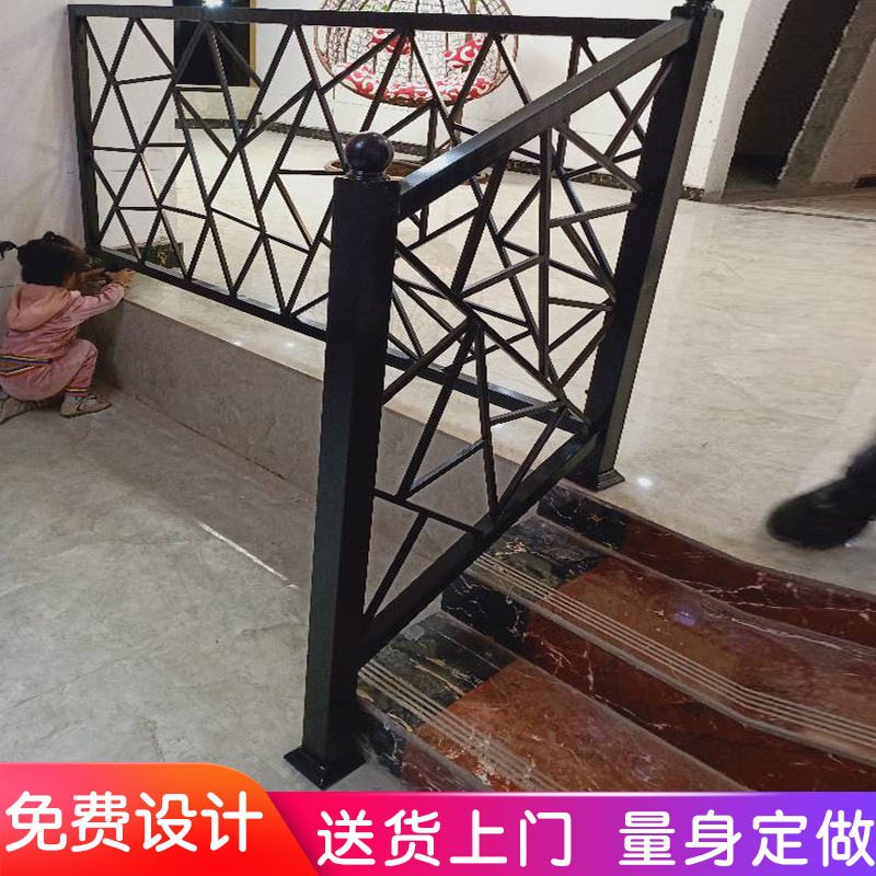 Iron stair handrail European and American simple solid wood balcony guardrail attic corridor railing handrail indoor fence