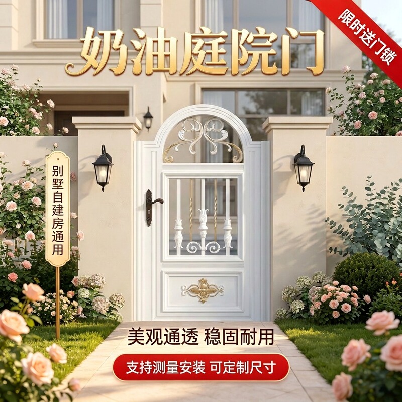 Aluminum Alloy Courtyard Gate, Villa Garden Gate, Outdoor Wrought Iron Gate, Rural Self-Built House Yard, French-Style Single-Door Gate Aluminum Alloy Courtyard Gate, Villa Garden Gate, Outdoor Wrought Iron Gate, Rural Self-Built House Yard, French-Style Single-Door Gate