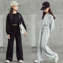 Next kiss girl leisure sports suit 2023 spring and autumn clothing Korean version of children's broad-leg pants and two pieces of foreign air