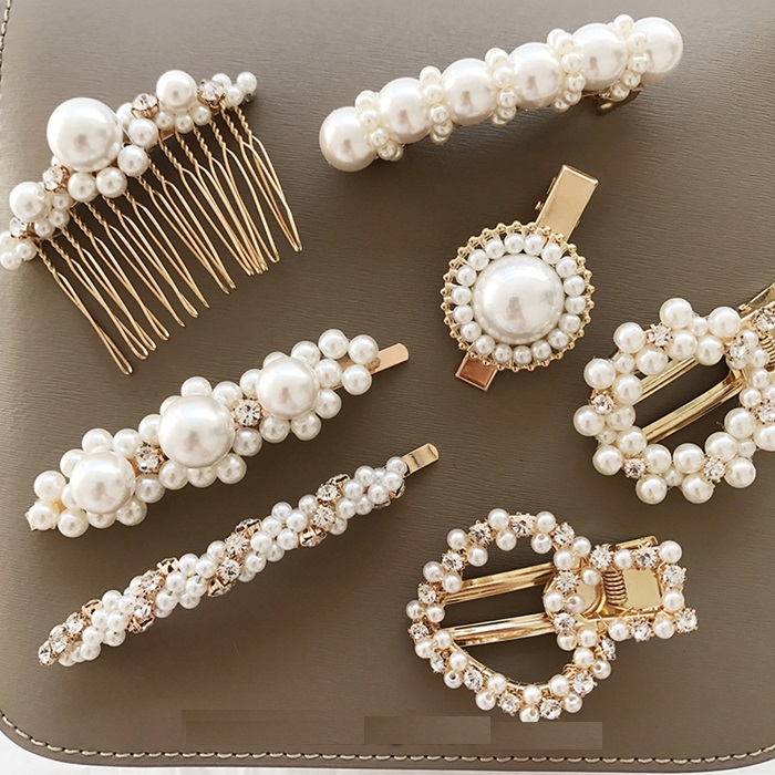 Phiên bản tiếng Hàn của mạng lưới ngọc trai đỏ rhinestone bên clip kẹp tóc bangs clip Hàn Quốc chải tóc lược chải tóc từ clip kẹp tóc phụ kiện - Phụ kiện tóc dây buộc tóc hoa cúc