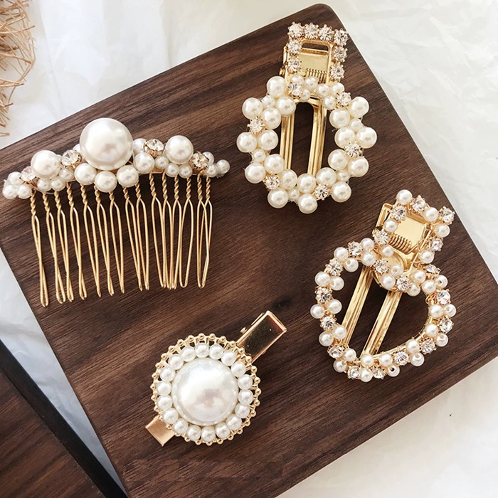 Phiên bản tiếng Hàn của mạng lưới ngọc trai đỏ rhinestone bên clip kẹp tóc bangs clip Hàn Quốc chải tóc lược chải tóc từ clip kẹp tóc phụ kiện - Phụ kiện tóc băng đô nam