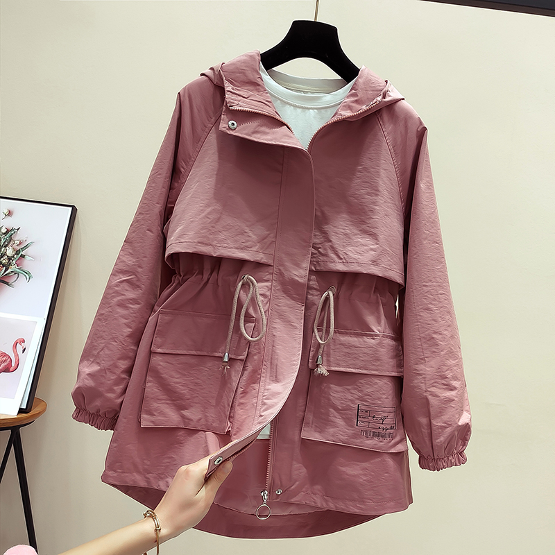 Windcoat của phụ nữ trung dài 2020 mùa xuân và mùa thu mới quần áo Hàn Quốc phiên bản eo lỏng lẻo của phụ nữ hiển thị mỏng áo khoác trùm đầu