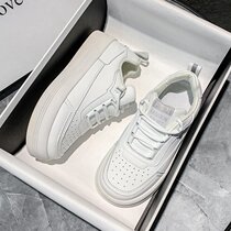 Original big head bread shoes woman 2022 spring summer lolita round head 100 hitch cake thick bottom leather face small white shoe tide