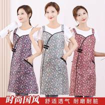Chinese retro buckle floral cheongsam style womens kitchen household fashion apron national trend anti-fouling mother apron