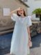 ຊຸດຜ້າບ່ຽງສີຟ້າ floral salt shrink dress women's summer 2023 new style French puff sleeves loose a-line baby dress