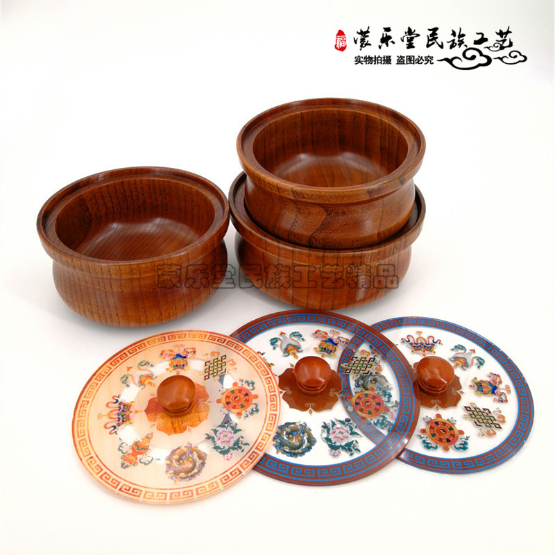 Mongolian Fried Rice Bowl Acrylic Lid Fried Rice Bowl Pure Solid Wood Handmade With Lid Wood Bowl 