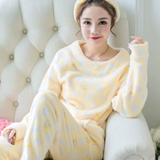 Mùa xuân và mùa đông mùa đông phục vụ nhà nữ ba lớp mỏng bông dài tay cotton cộng với bộ đồ ngủ độn bông