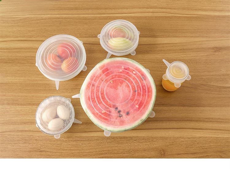 Thực phẩm cấp silicone 6 miếng đặt silicone tươi nắp hộp căng trái cây bọc màng nhà bát nắp nắp gia vị - Đồ bảo quản
