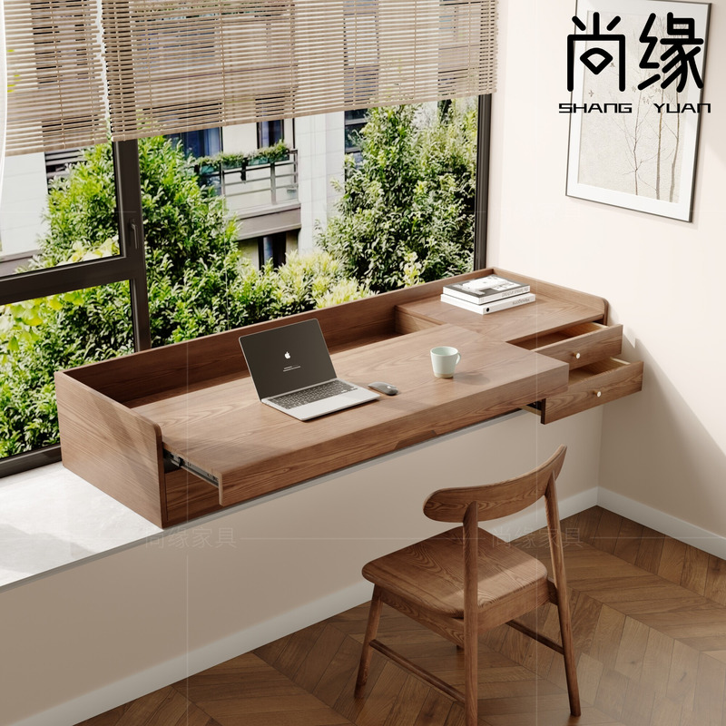 Solid Wood Bay Window Storage Cabinet, Window Sill Transformation Tool, Extendable Pull-Out Desk, Bedroom Computer Desk with Drawers